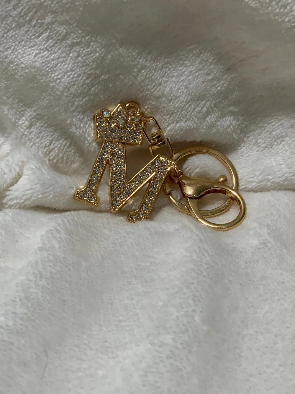 Gold Crystal 'M' Keychain Charm